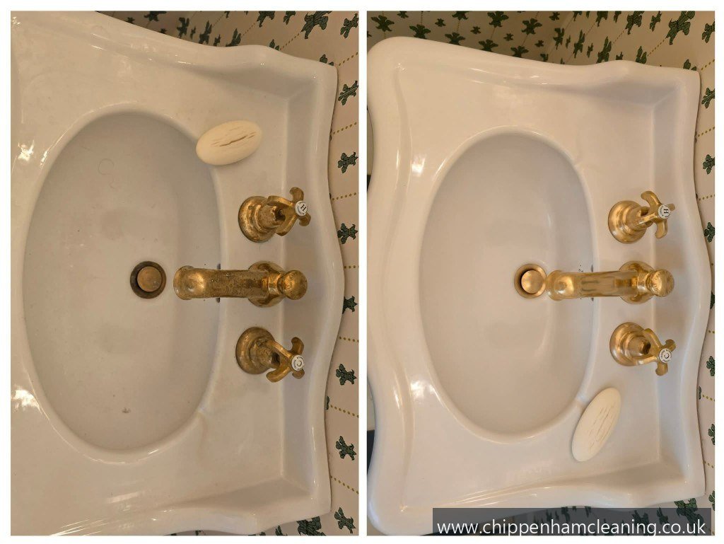 Bathroom vanity sink with limescale removed — end of tenancy clean